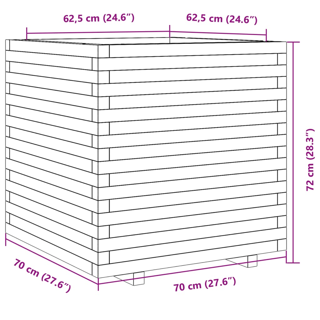 Plantenbak 70x70x72 cm massief grenenhout wasbruin