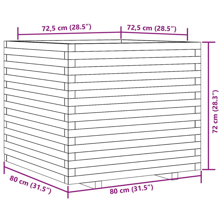 Plantenbak 80x80x72 cm massief grenenhout wit