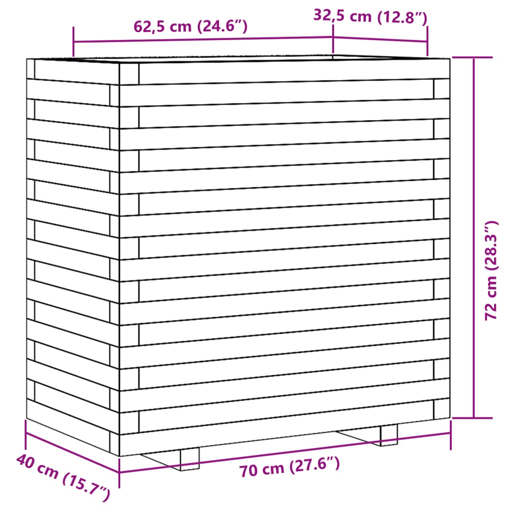 Plantenbak 70x40x72 cm massief grenenhout wit