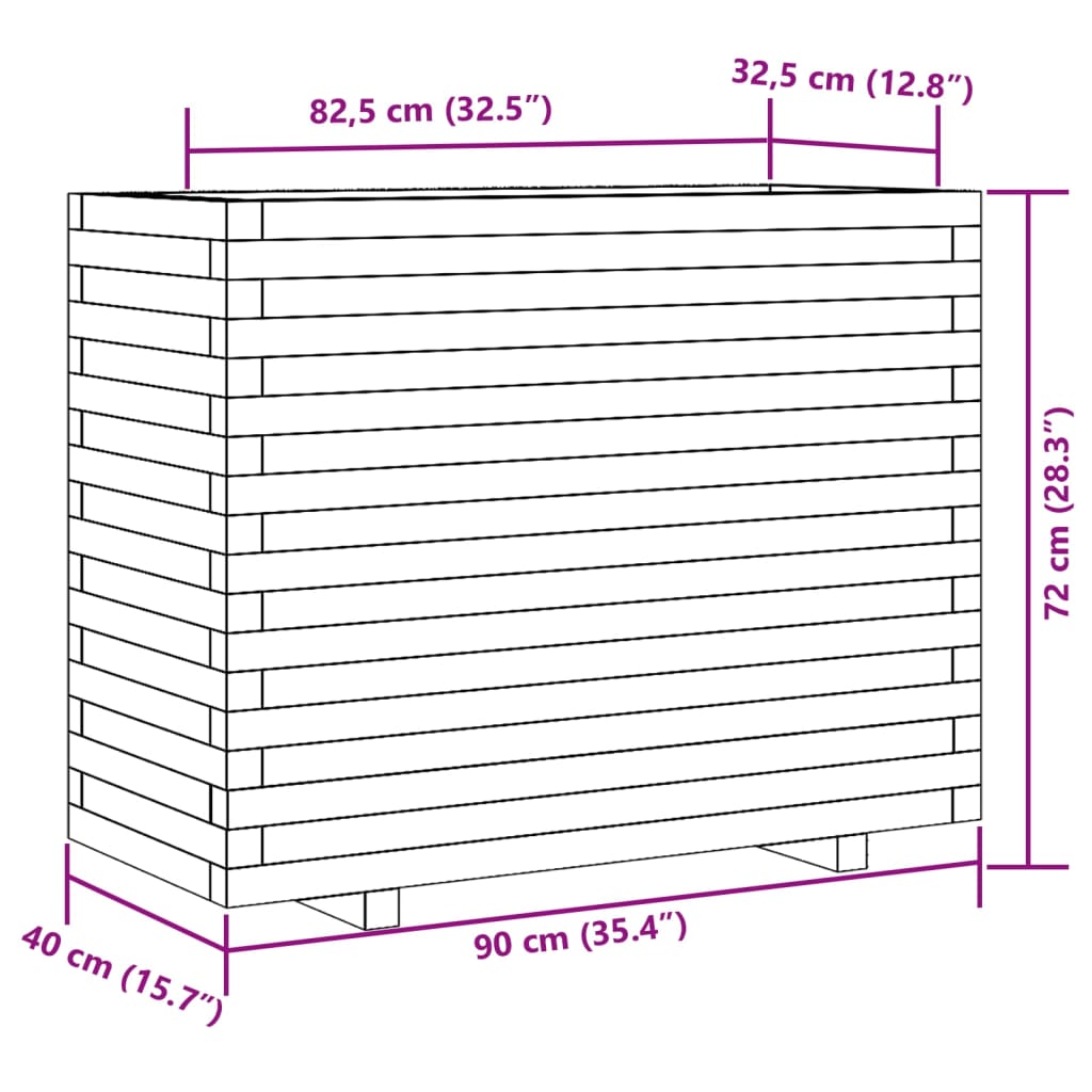 Plantenbak 90x40x72 cm massief groenhout