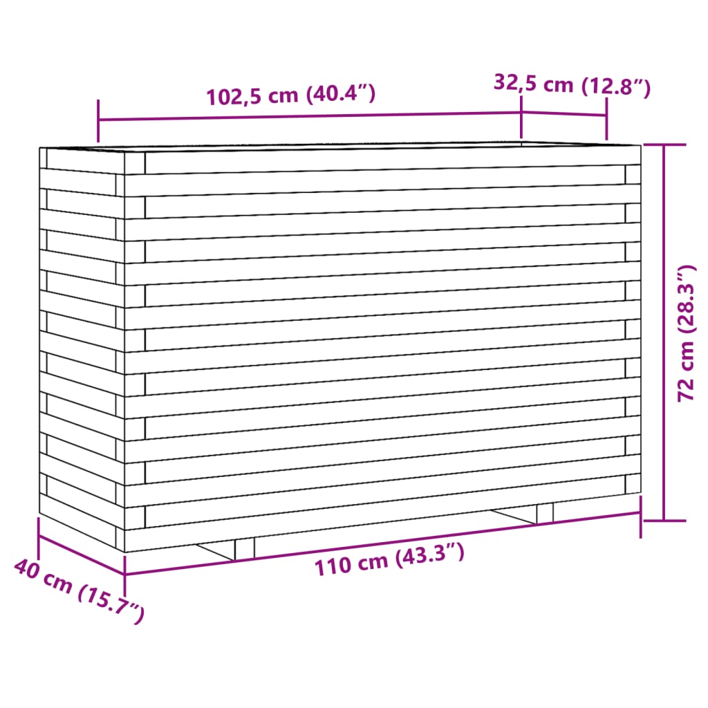 Plantenbak 110x40x72 cm massief grenenhout