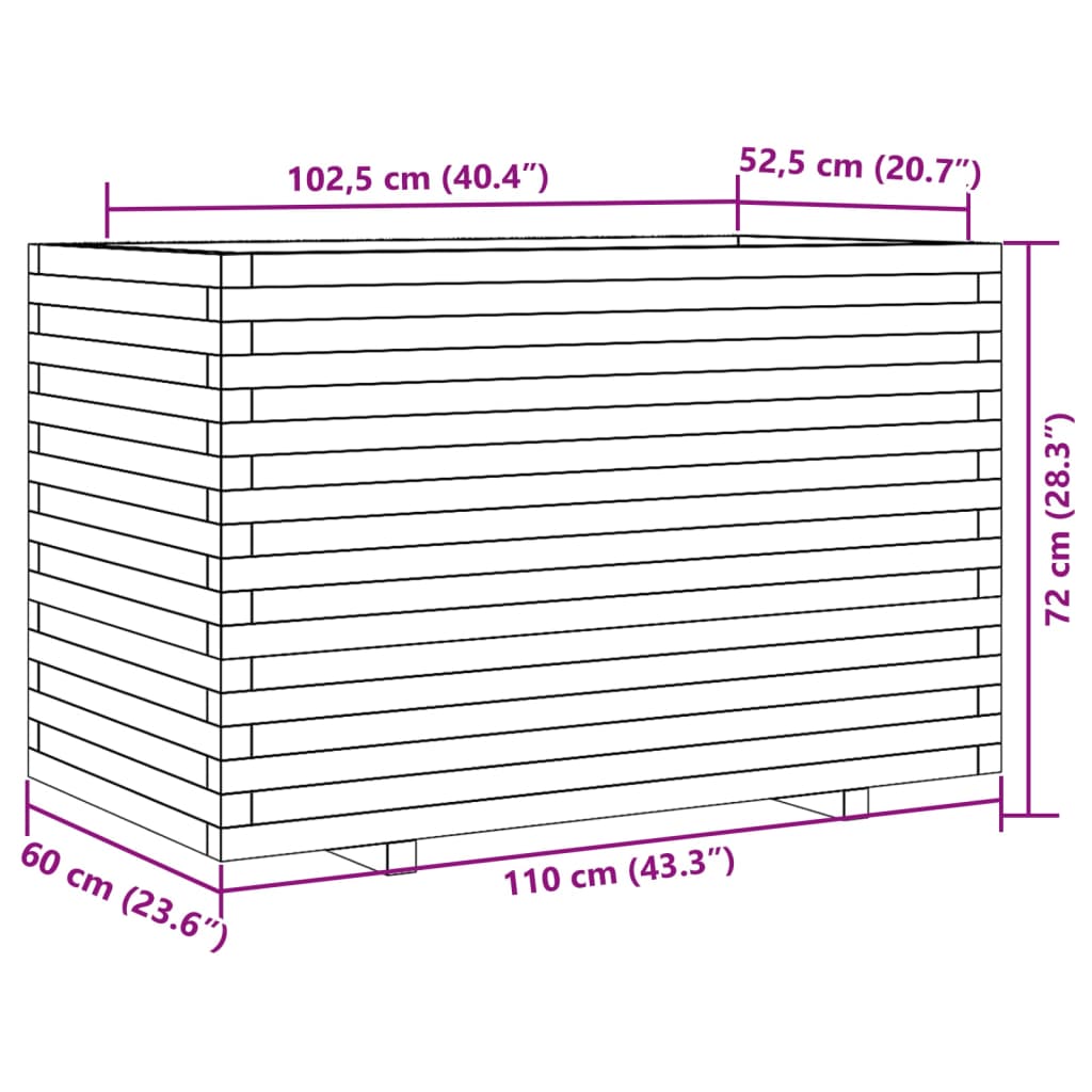 Plantenbak 110x60x72 cm massief grenenhout