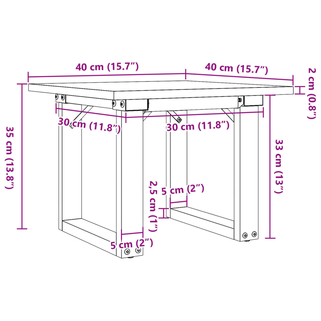 Salontafel O-frame 40x40x35 cm massief grenenhout en gietijzer