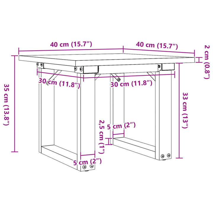 Salontafel O-frame 40x40x35 cm massief grenenhout en gietijzer