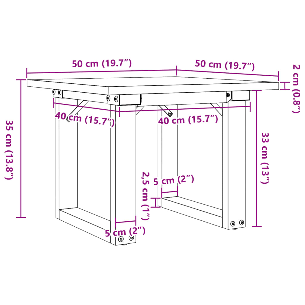 Salontafel O-frame 50x50x35 cm massief grenenhout en gietijzer