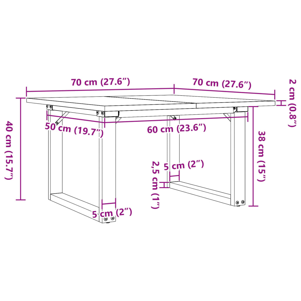 Salontafel O-frame 70x70x40 cm massief grenenhout en gietijzer