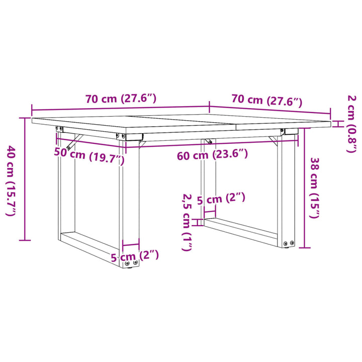 Salontafel O-frame 70x70x40 cm massief grenenhout en gietijzer