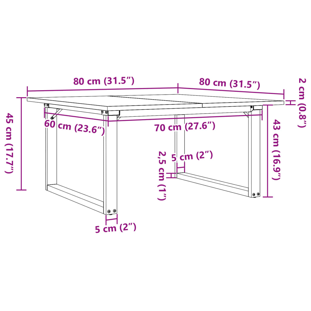 Salontafel O-frame 80x80x45 cm massief grenenhout en gietijzer