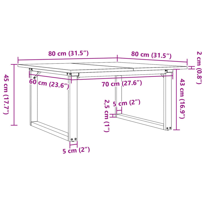 Salontafel O-frame 80x80x45 cm massief grenenhout en gietijzer