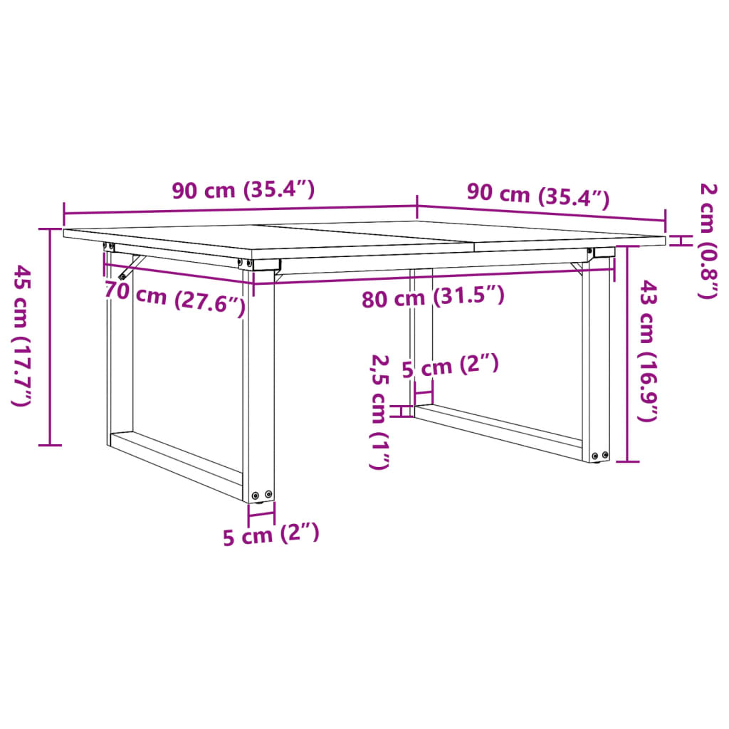 Salontafel O-frame 90x90x45 cm massief grenenhout en gietijzer