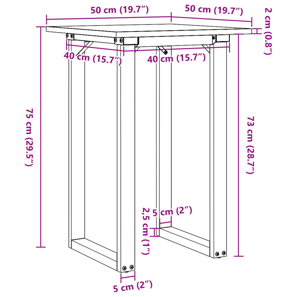 Eettafel O-frame 50x50x75 cm massief grenenhout en gietijzer