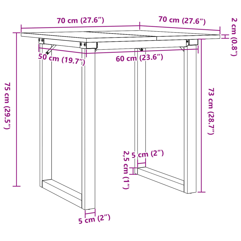 Eettafel O-frame 70x70x75 cm massief groenhout en gietijzer