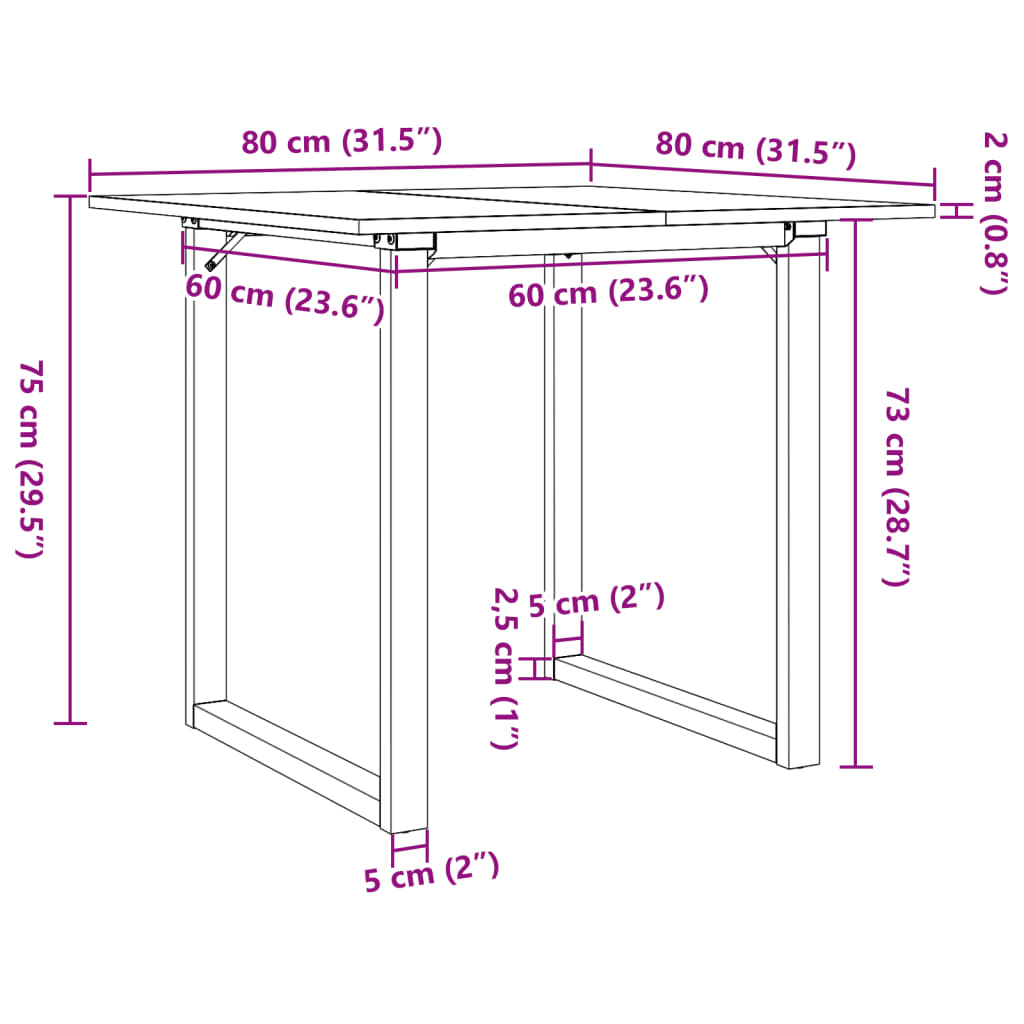 Eettafel O-frame 80x80x75 cm massief grenenhout en gietijzer