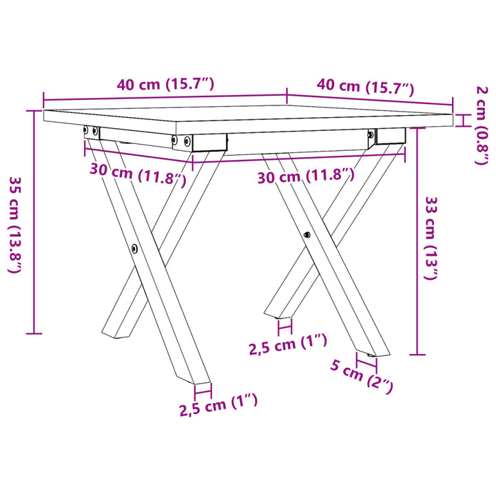 Salontafel X-frame 40x40x35 cm massief grenenhout en gietijzer