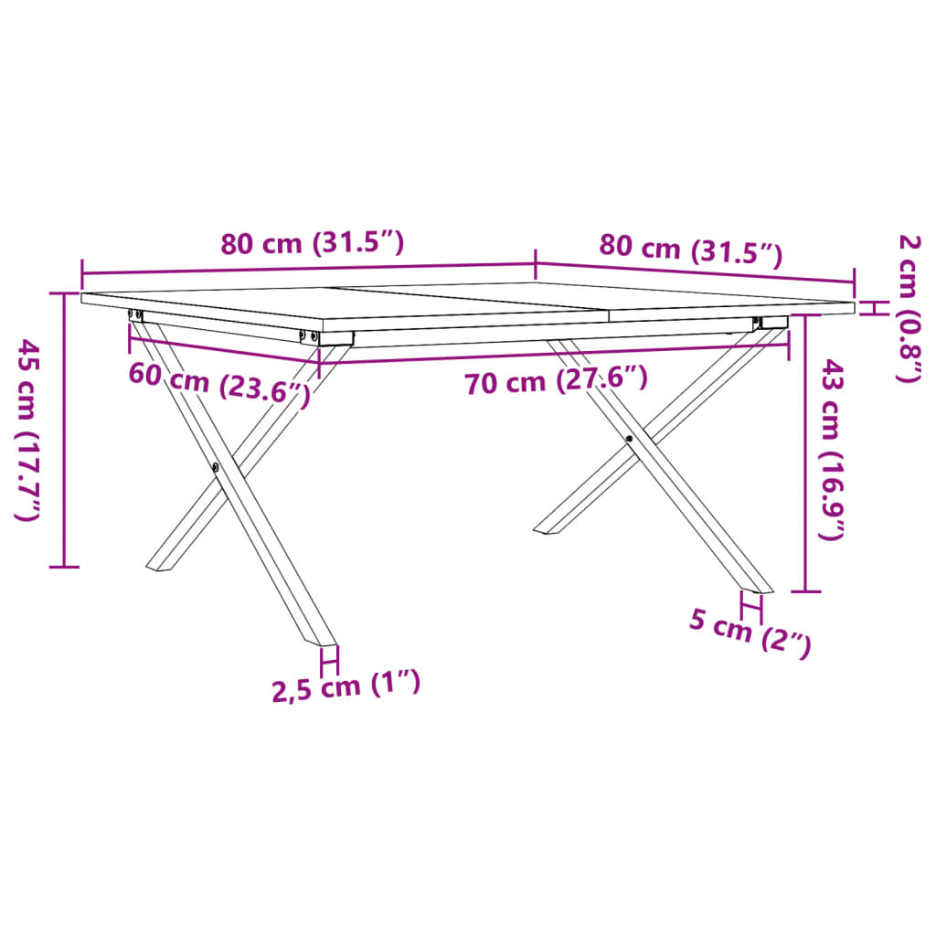 Salontafel X-frame 80x80x45 cm massief grenenhout en gietijzer