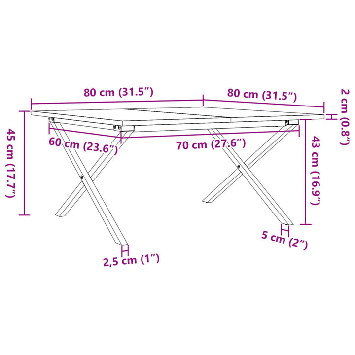 Salontafel X-frame 80x80x45 cm massief grenenhout en gietijzer