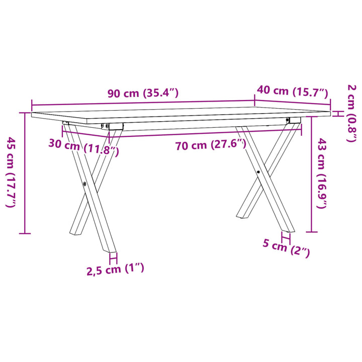 Salontafel X-frame 90x40x45 cm massief grenenhout en gietijzer