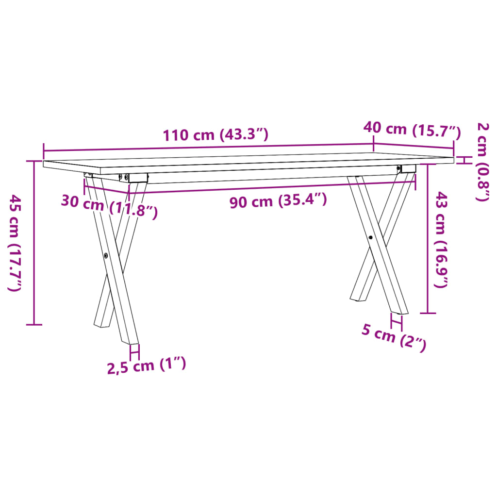 Salontafel X-frame 110x40x45 cm massief grenenhout en gietijzer