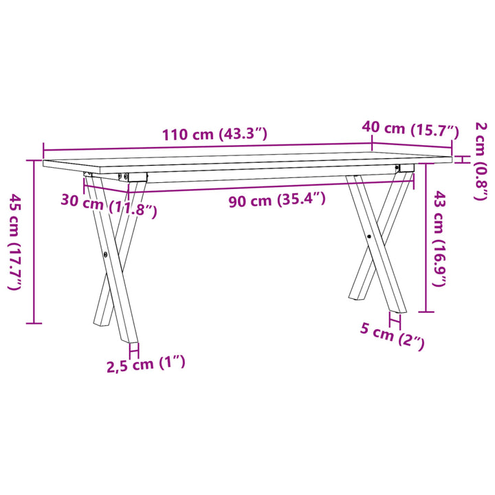 Salontafel X-frame 110x40x45 cm massief grenenhout en gietijzer