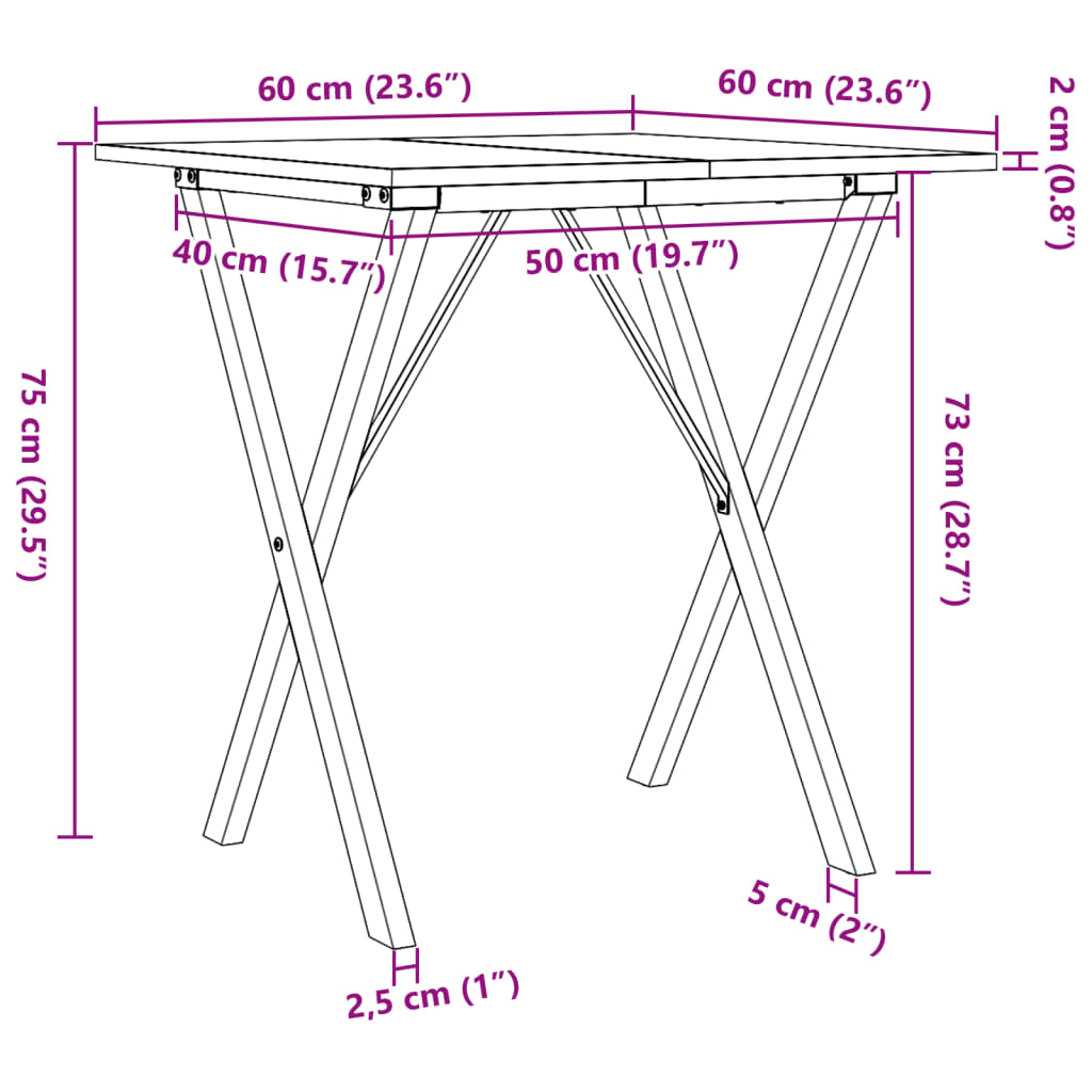 Eettafel X-frame 60x60x75 cm massief groenhout en gietijzer