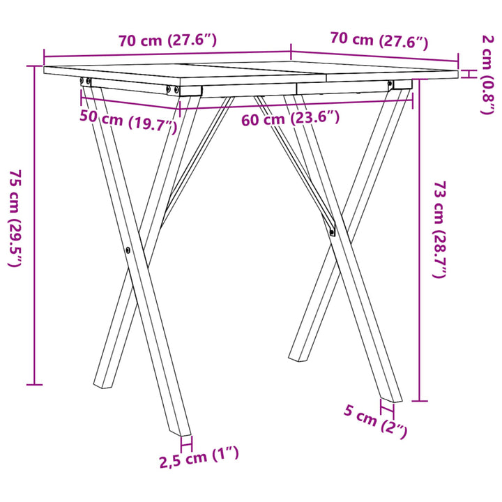 Eettafel X-frame 70x70x75 cm massief grenenhout en gietijzer