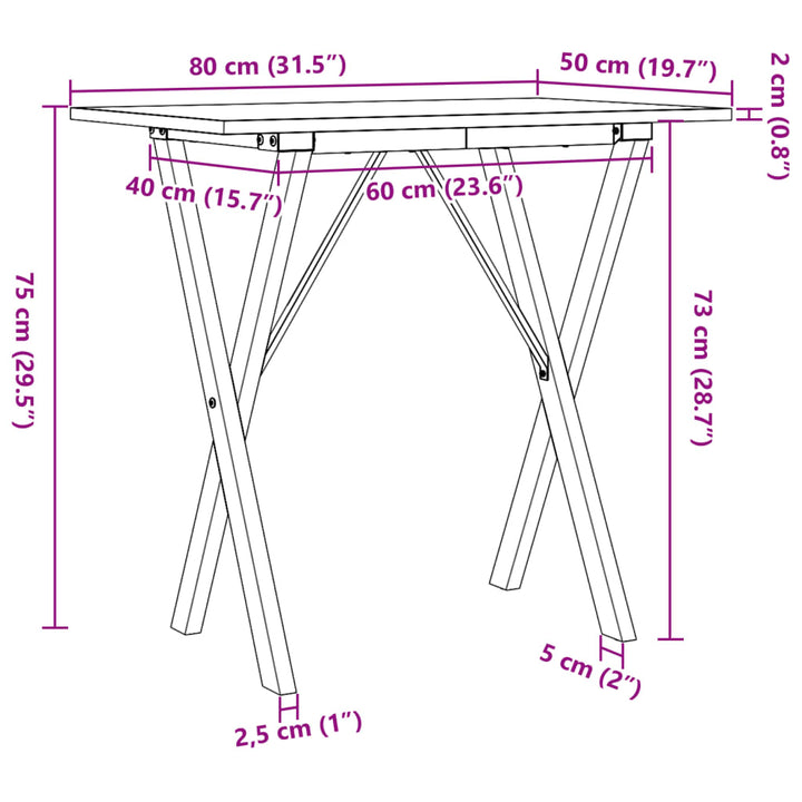 Eettafel X-frame 80x50x75 cm massief grenenhout en gietijzer