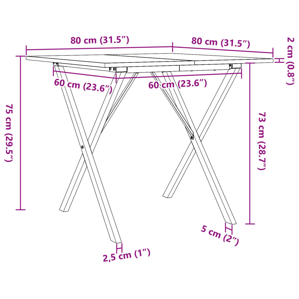 Eettafel X-frame 80x80x75 cm massief grenenhout en gietijzer