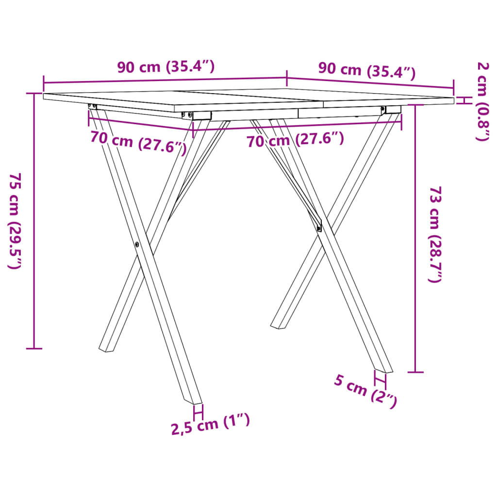 Eettafel X-frame 90x90x75 cm massief grenenhout en gietijzer