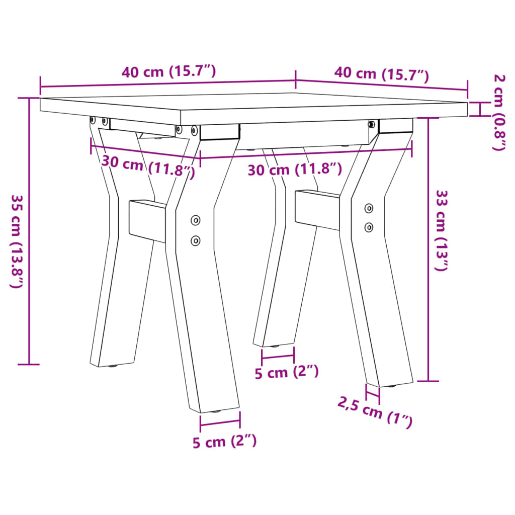 Salontafel Y-frame 40x40x35 cm massief grenenhout en gietijzer