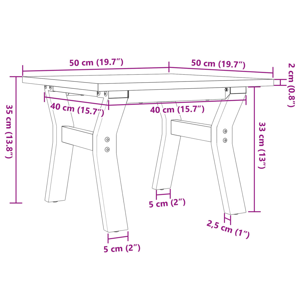 Salontafel Y-frame 50x50x35 cm massief grenenhout en gietijzer