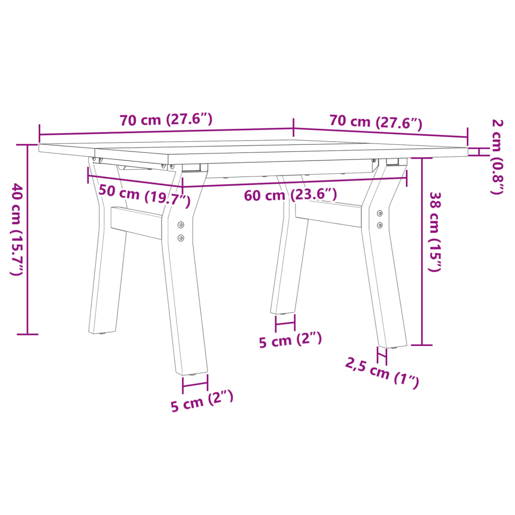 Salontafel Y-frame 70x70x40 cm massief grenenhout en gietijzer