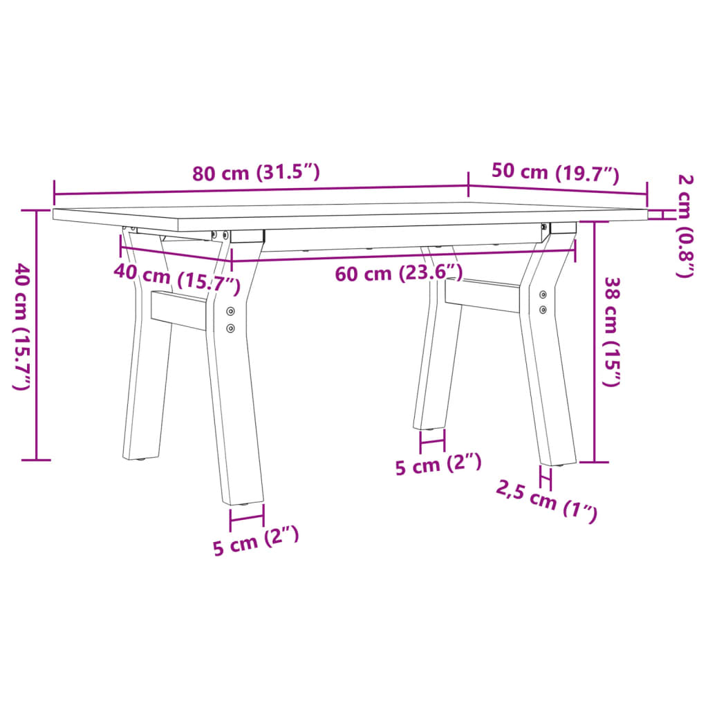 Salontafel Y-frame 80x50x40 cm massief grenenhout en gietijzer