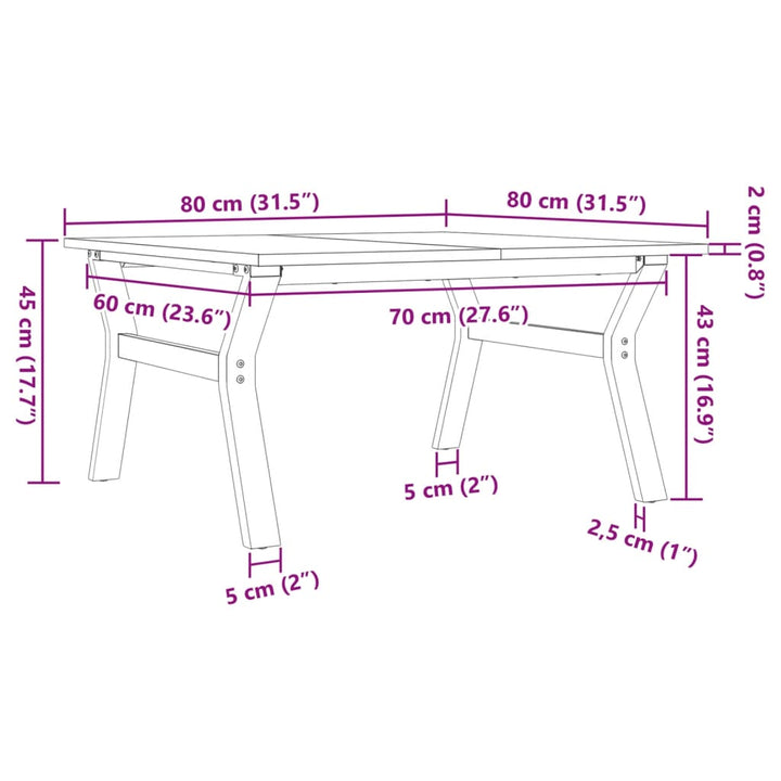 Salontafel Y-frame 80x80x45 cm massief grenenhout en gietijzer