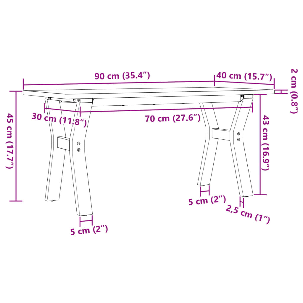 Salontafel Y-frame 90x40x45 cm massief grenenhout en gietijzer