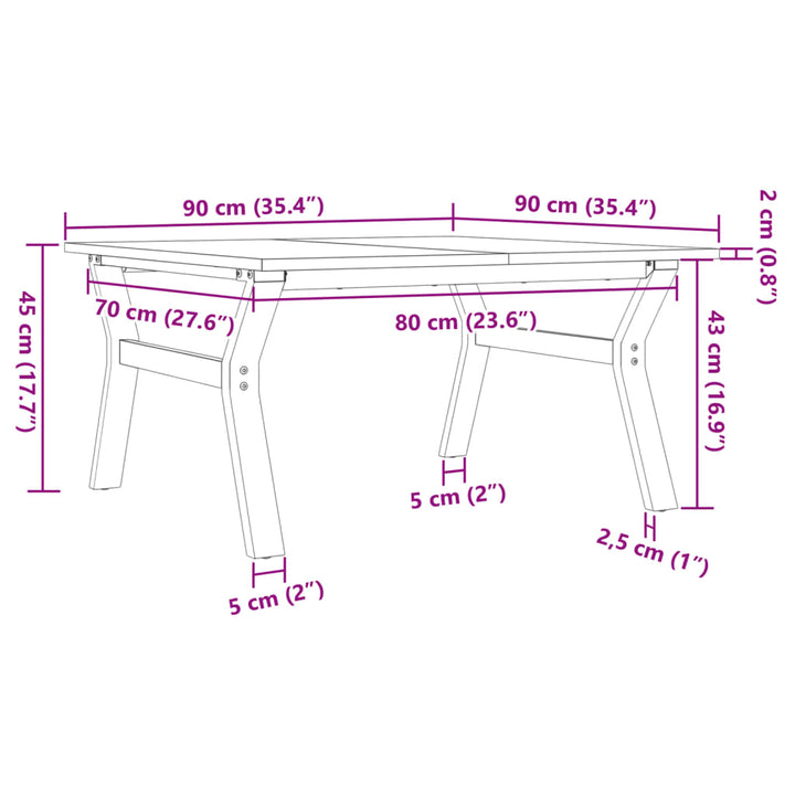 Salontafel Y-frame 90x90x45 cm massief grenenhout en gietijzer