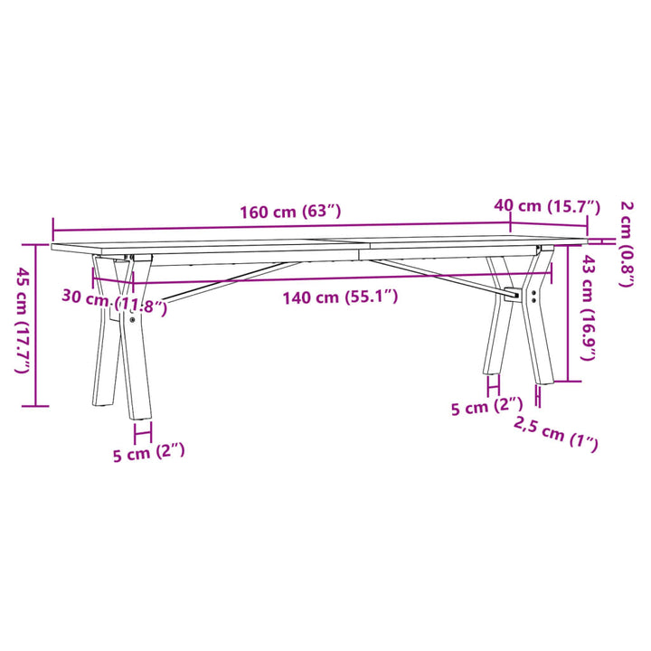 Salontafel Y-frame 160x40x45 cm massief grenenhout en gietijzer