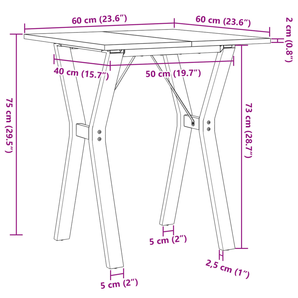 Eettafel Y-frame 60x60x75 cm massief groenhout en gietijzer