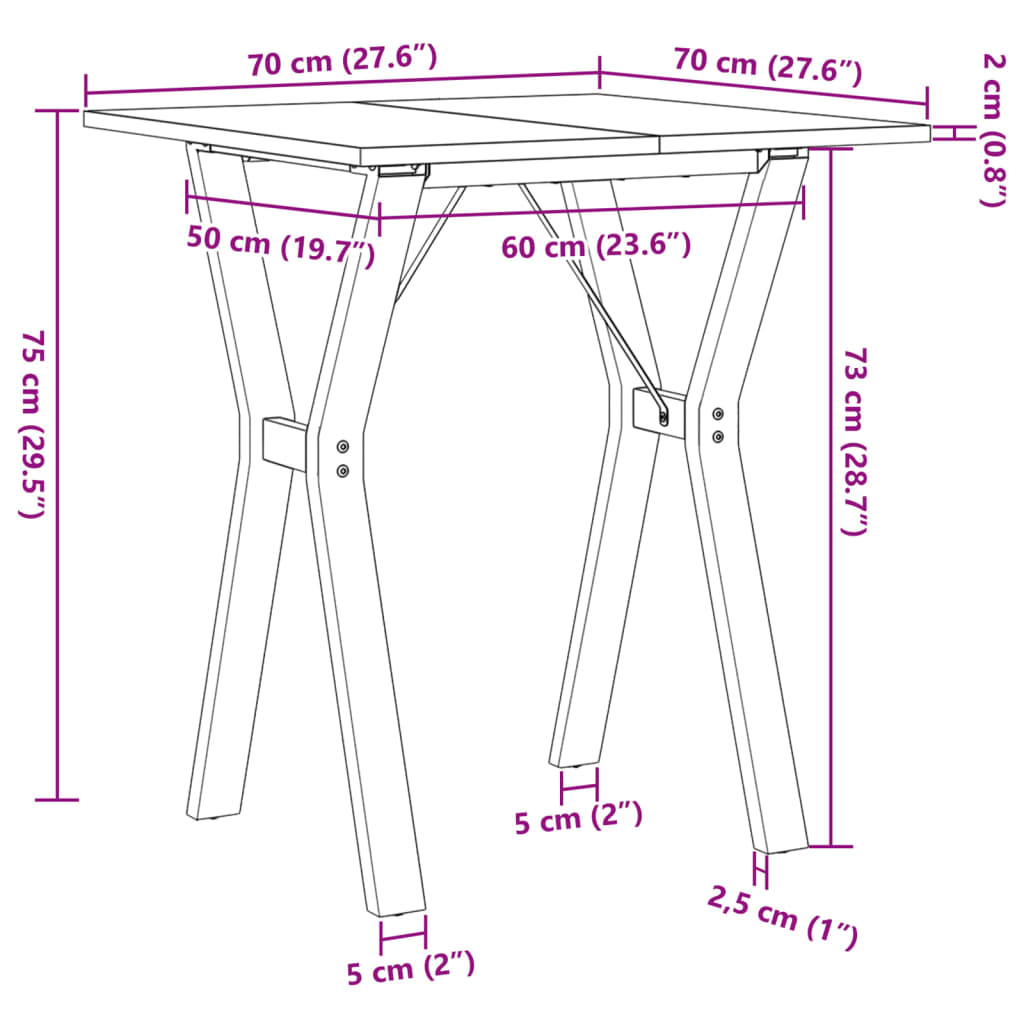 Eettafel Y-frame 70x70x75 cm massief groenhout en gietijzer