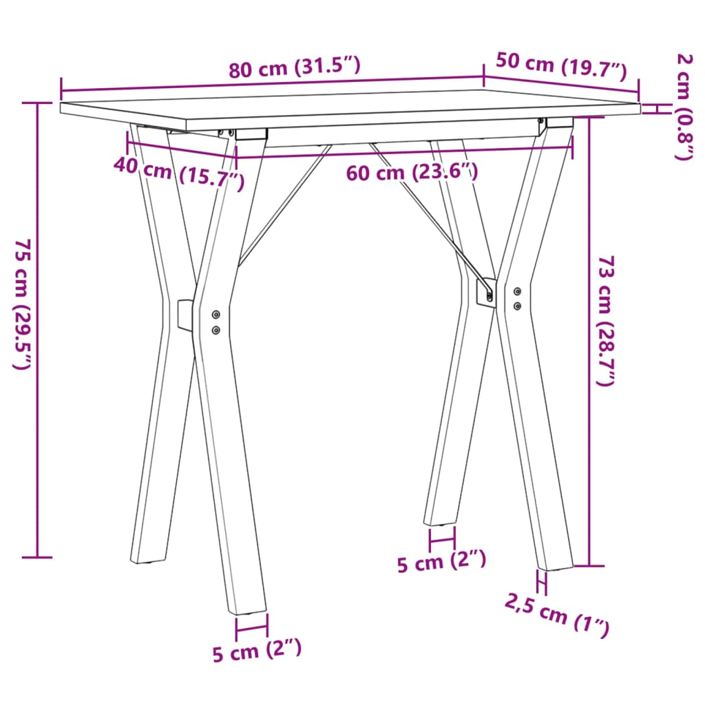 Eettafel Y-frame 80x50x75 cm massief groenhout en gietijzer