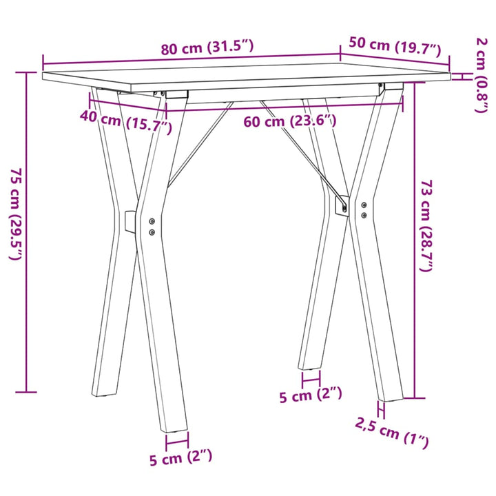 Eettafel Y-frame 80x50x75 cm massief groenhout en gietijzer