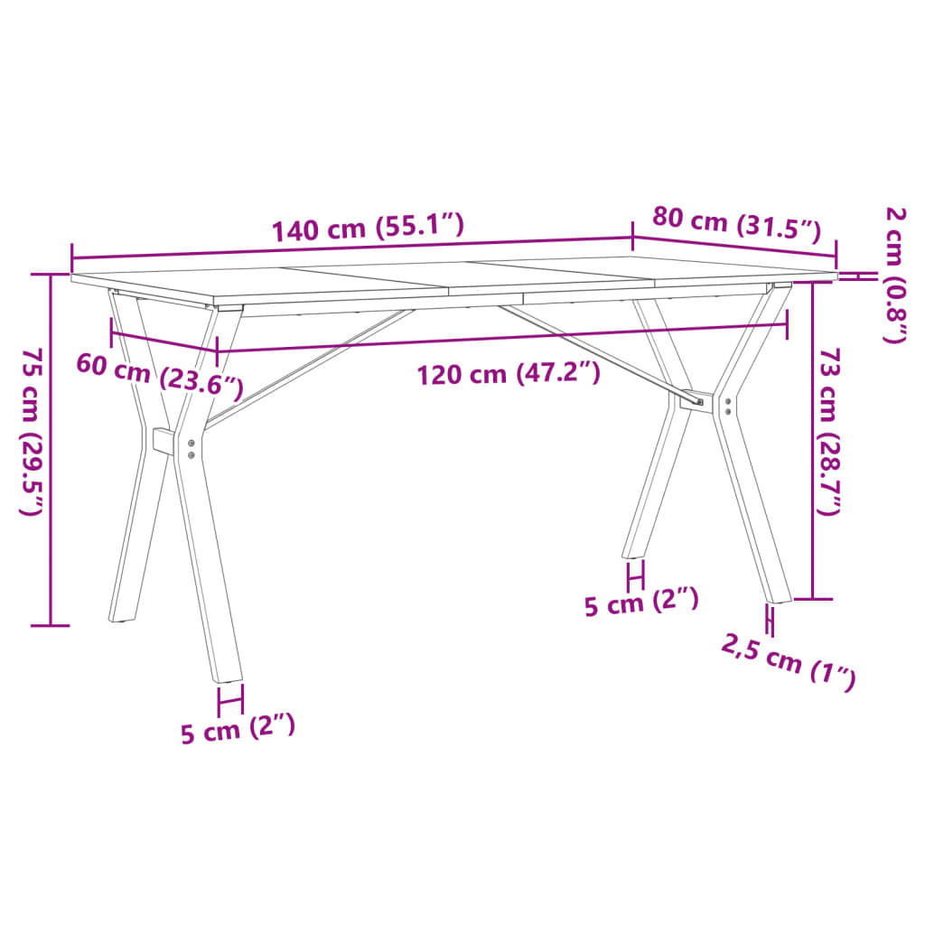 Eettafel Y-frame 140x80x75 cm massief grenenhout en gietijzer