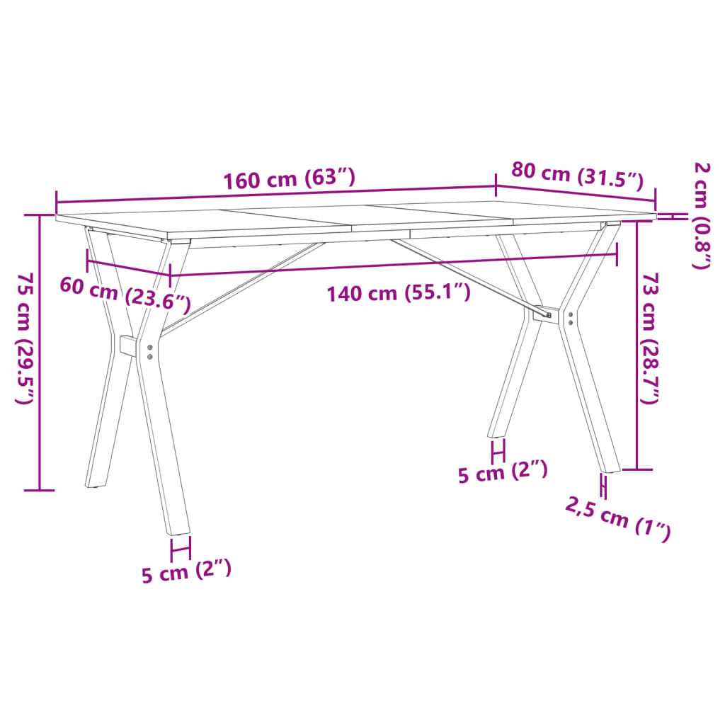 Eettafel Y-frame 160x80x75 cm massief grenenhout en gietijzer