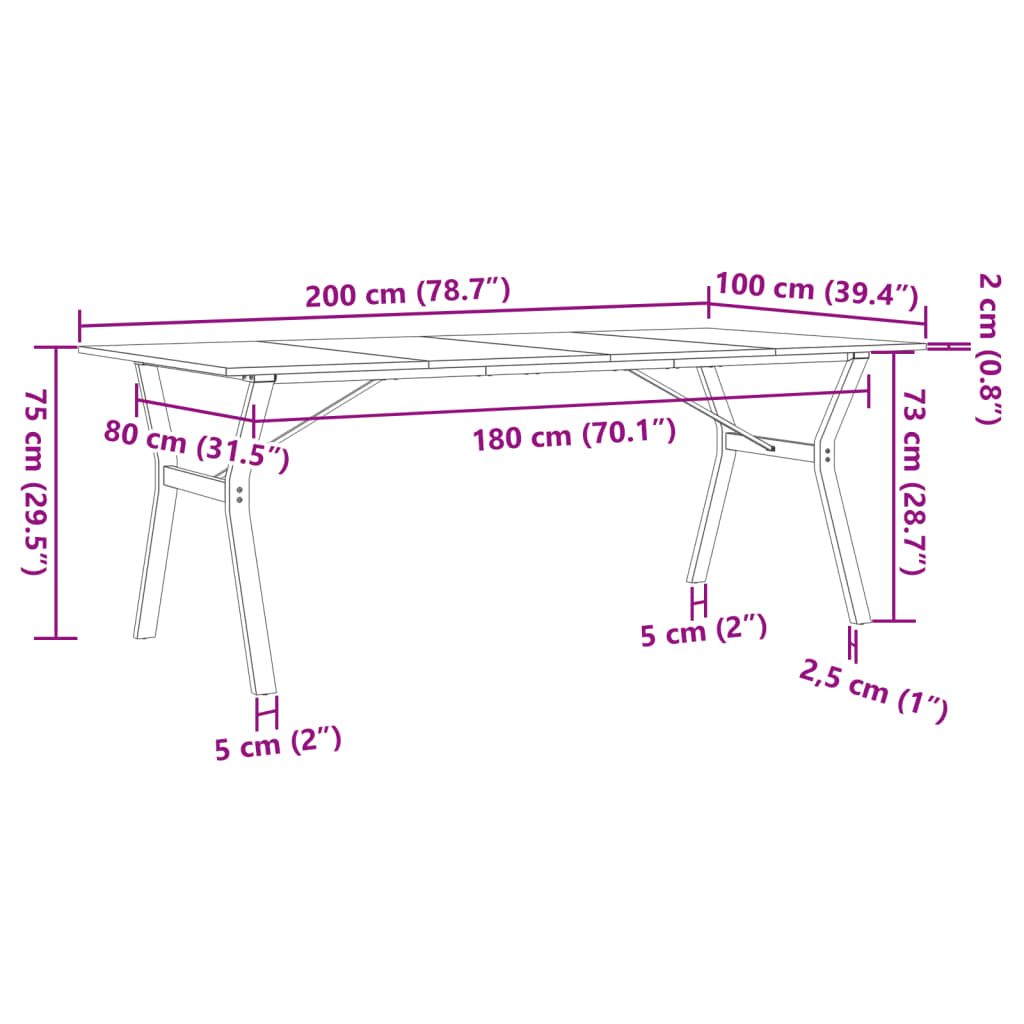 Eettafel Y-frame 200x100x75 cm massief grenenhout en gietijzer