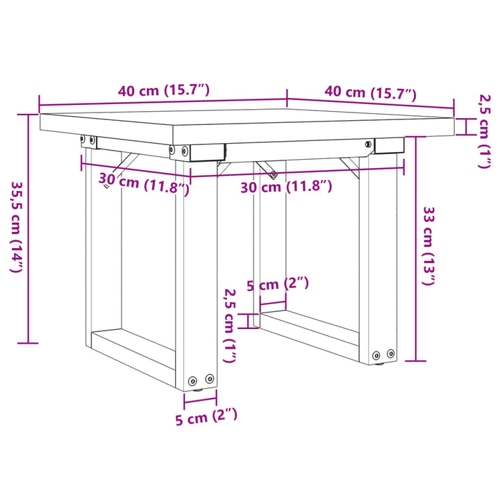 Salontafel O-frame 40x40x35,5 cm grenenhout en gietijzer