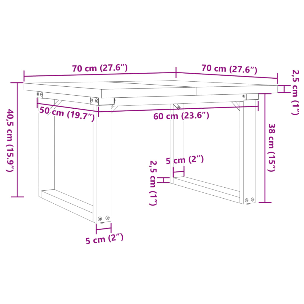 Salontafel O-frame 70x70x40,5 cm grenenhout en gietijzer