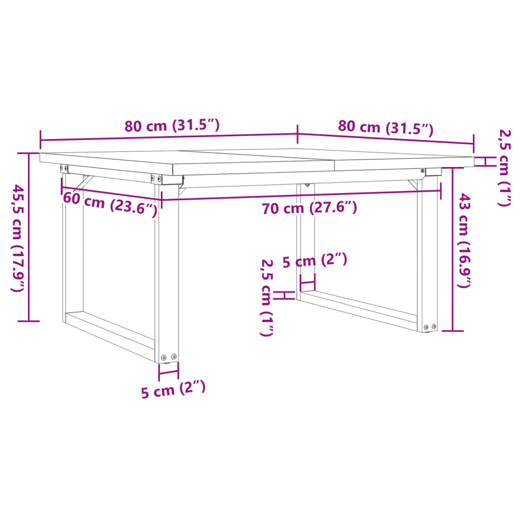 Salontafel O-frame 80x80x45,5 cm grenenhout en gietijzer