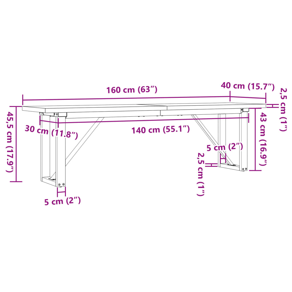 Salontafel O-frame 160x40x45,5 cm grenenhout en gietijzer