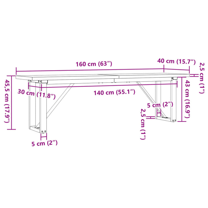 Salontafel O-frame 160x40x45,5 cm grenenhout en gietijzer