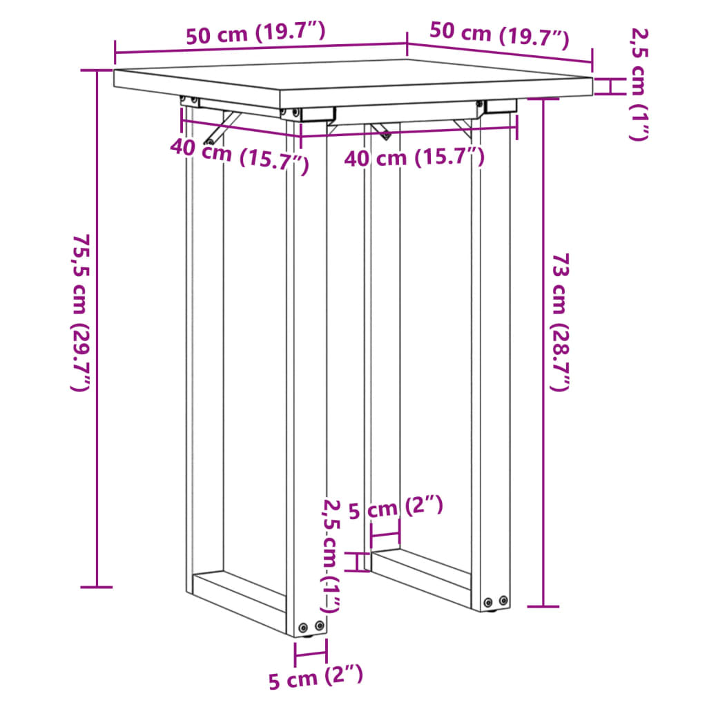 Eettafel O-frame 50x50x75,5 cm massief groenhout en gietijzer