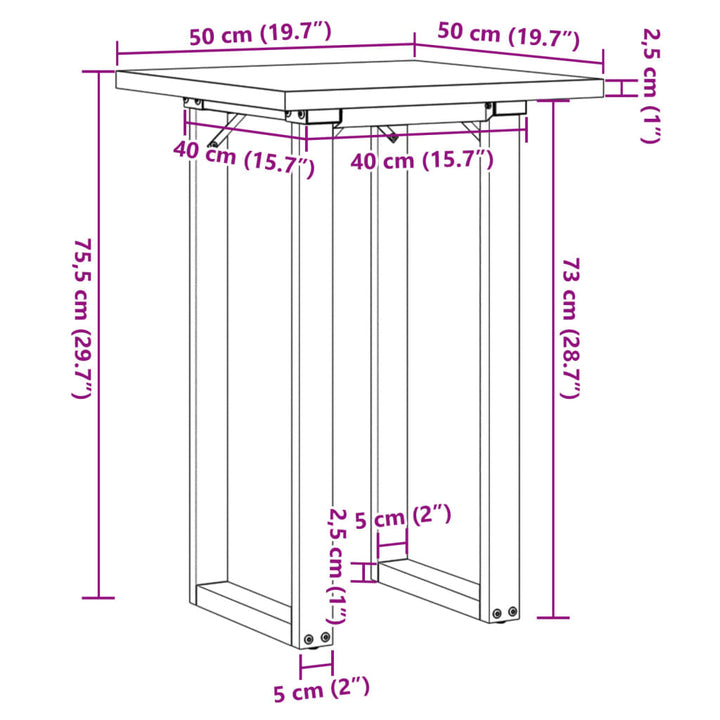 Eettafel O-frame 50x50x75,5 cm massief groenhout en gietijzer